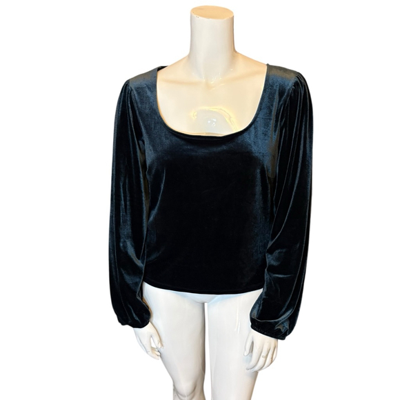 Gentle Fawn Velvet Scoop Neck Teal Blouse with Puff Sleeves, XL-1X - Picture 5 of 13